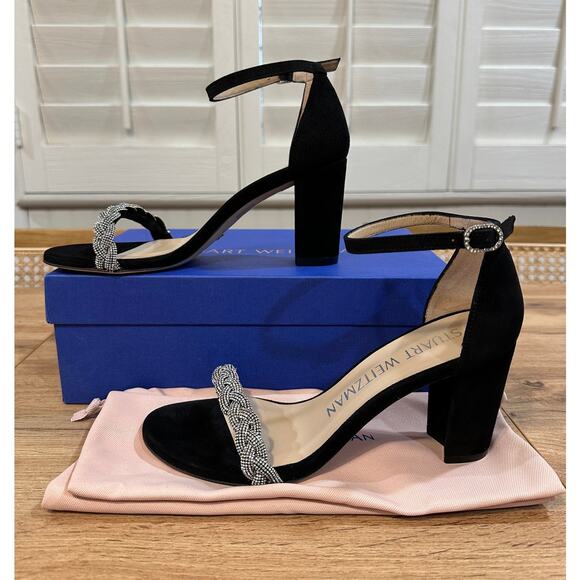 Stuart Weitzman Nearlynude Highshine Sandal Black Suede Sz 7 NIB Elegant Dressy - Picture 3 of 12